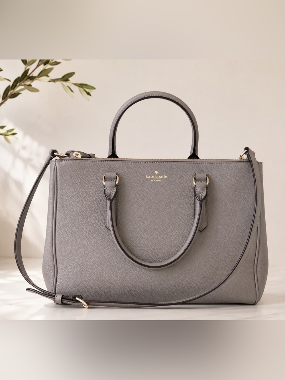 Kate Spade Leighann Mulberry Street Gray Leather Satchel Crossbody Bag NWT